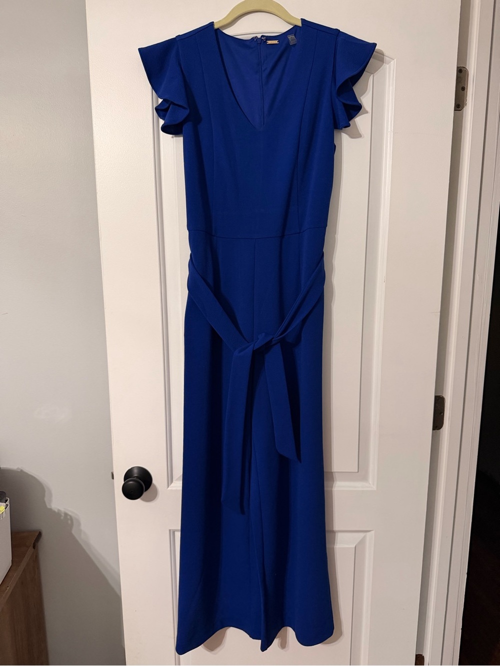Blue Flutter Sleeve Tie-Waist Jumpsuit